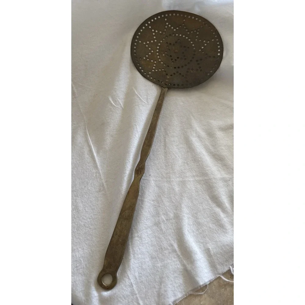 Antique Brass Skimmer Pierced Ladle with Long Handle Handmade 22